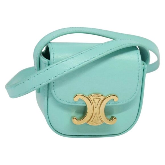 CELINE Triomphe Mini Claude Shoulder Bag Leather Light Blue Auth 114195AV - Picture 2 of 16